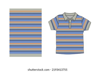 Shirt stripes technical fashion illustration with short sleeves, 
Apparel outwear template front, full color stripe style.men mockup