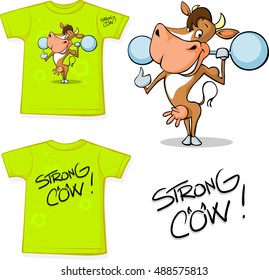 shirt with strong cow - vector illustration
