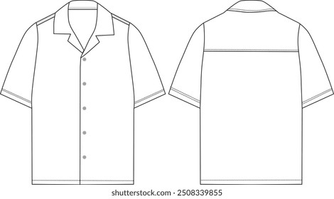 shirt technical drawing, cad drawing, Man short sleeve 