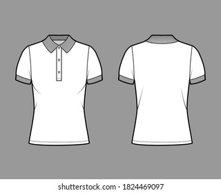 Shirt technical fashion illustration with cotton-jersey short sleeves, oversized, buttons along the front. Flat outwear apparel template front, back, white color. Women men unisex top CAD mockup