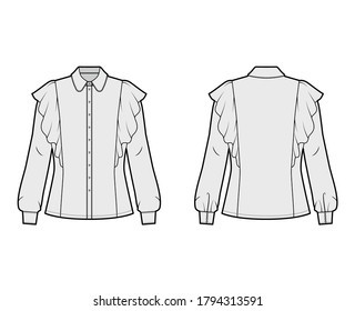 Pussybow Blouse Technical Fashion Illustration Long Stock Vector ...