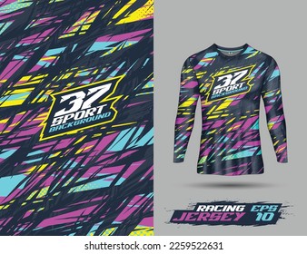 Shirt template, long sleeve abstract background for extreme sport jersey team, motocross, car racing, cycling, fishing, diving, leggings, football, gaming