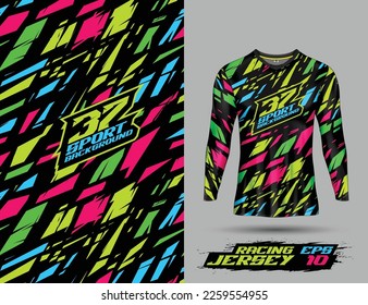 Shirt template, long sleeve abstract background for extreme sport jersey team, motocross, car racing, cycling, fishing, diving, leggings, football, gaming