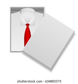 Shirt and tie in box on a white background.