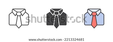 Shirt and tie different style icon set. Line, glyph and filled outline colorful version, outline and filled vector sign. Uniform symbol, logo illustration. Vector graphics