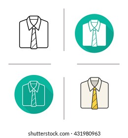 Shirt and tie icon. Flat design, linear and color styles. Men's office clothes. Isolated vector illustrations