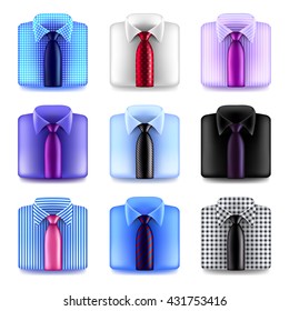 Shirt with tie icons detailed photo realistic vector set