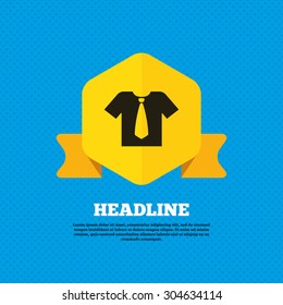 Shirt with tie sign icon. Clothes with short sleeves symbol. Yellow label tag. Circles seamless pattern on back. Vector