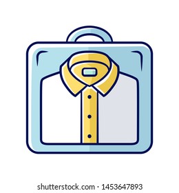 Shirt transporter color icon. Clear plastic clothes case.Shirt shuttle. Travel luggage packing organizer. Clothing bag, container. Travelling, trip equipment, accessory. Isolated vector illustration