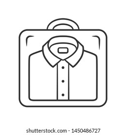 Shirt transporter linear icon. Plastic clothes case. Shirt shuttle. Travel pack organizer. Clothing container. Thin line illustration. Contour symbol. Vector isolated outline drawing. Editable stroke