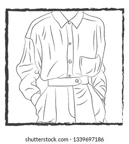 A shirt tucked inside a a trouser vector color drawing or illustration