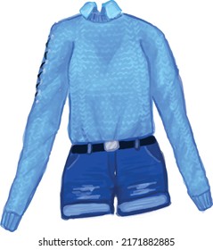 Shirt under a jacket and denim shorts