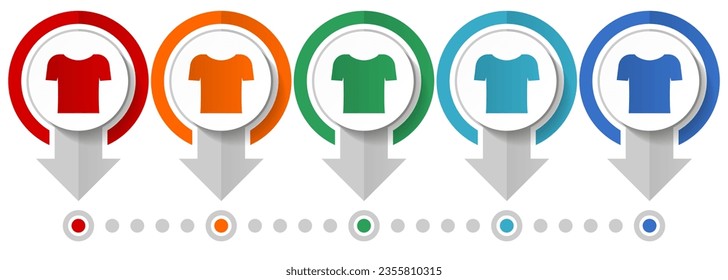 Shirt vector icon set, flat design infographic template, set pointer concept icons in 5 color options for webdesign and mobile applications