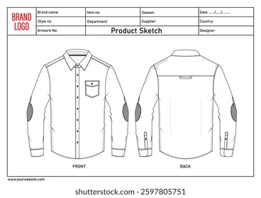 Shirt vector illustration template with tech pack details	