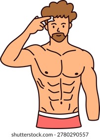 Shirtless Man Pointing Finger At Temple In Thinking Pose