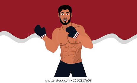 Homem muscular sem camisa usando luvas posando para o projeto de celebração do Dia da Independência da Indonésia