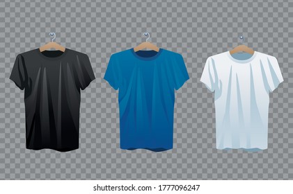 shirts in clothespins isolated icons vector illustration design