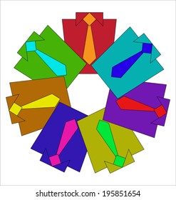 shirts with ties of different colors. vector illustration