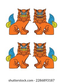 Shisa legendary creature guardian lions of Okinawa island Japan drawing in vector