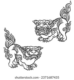 Shisa (Line drawing), driving away evil spirits, Vector illustration.