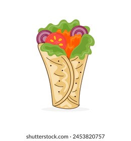 Shish kabab, kebab sandwich. turkish and Arabic Traditional. Illustration vector