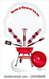 Shish kebab, barbecue objects on the white background.