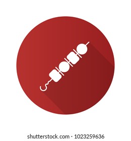 Shish kebab flat design long shadow glyph icon. Shashlik. Pork and vegetable brochettes. Vector silhouette illustration