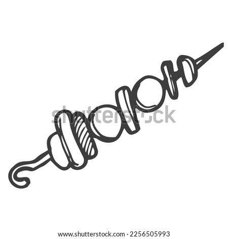 Shish kebab hand drawn outline doodle icon. Skewer with shish kebab vector sketch illustration for print, web, mobile and infographics isolated on white background.