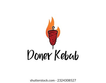 Shish kebab logo design. Meat skewer with vegetable vector design. Grilled meat skewers logotype