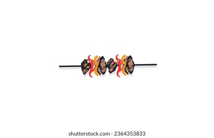 Shish kebab logo design. Meat skewer with vegetable vector design. Grilled meat skewers logotype white background
