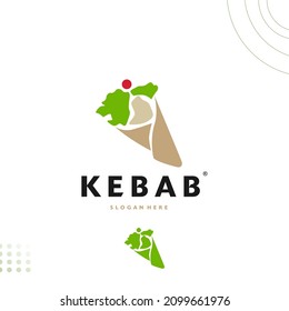 Shish kebab logo design. Skewer of meat with vegetables vector design. Grilled meat skewers logotype,