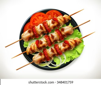 Shish kebab on a plate, vector icon