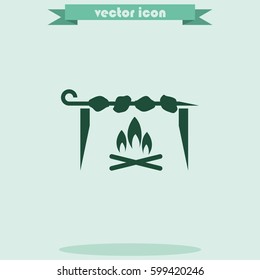 Shish kebab on skewer icon.