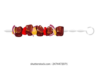 Shish kebab en un pincho. Carne con verduras en estilo plano. Ilustración vectorial