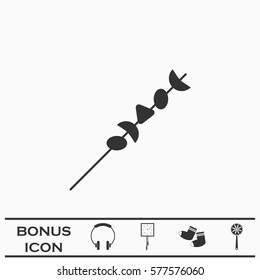 Shish kebab on skewers icon flat. Black pictogram on white background. Vector illustration symbol and bonus button