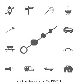 Shish kebab on skewers icon. Set of camping icons on white background
