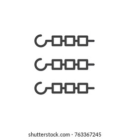 Shish kebab on skewers line icon, outline vector sign, linear style pictogram isolated on white. Barbecue symbol, logo illustration. Editable stroke