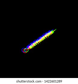 Shish kebab on skewers sign. Red, green and blue unfocused contour icon at black background. Illustration.