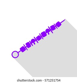 Shish kebab on skewers sign. Violet icon with flat style shadow path.