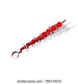 Shish kebab on skewers sign. Vector. Detachable paper icon with red body stock. Isolated.
