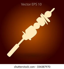 Shish kebab on skewers vector icon.