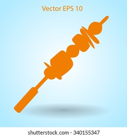 Shish kebab on skewers vector icon.