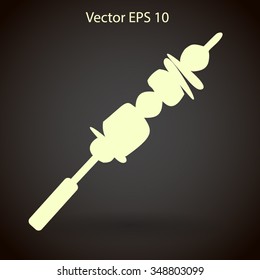 Shish kebab on skewers vector icon.