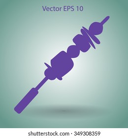 Shish kebab on skewers vector icon.