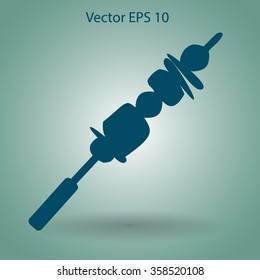 Shish kebab on skewers vector icon.