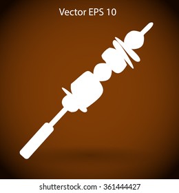 Shish kebab on skewers vector icon.