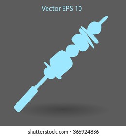 Shish kebab on skewers vector icon.
