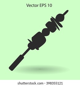 Shish kebab on skewers vector icon.
