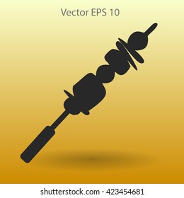 Shish kebab on skewers vector icon.