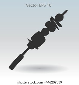 Shish kebab on skewers vector icon.